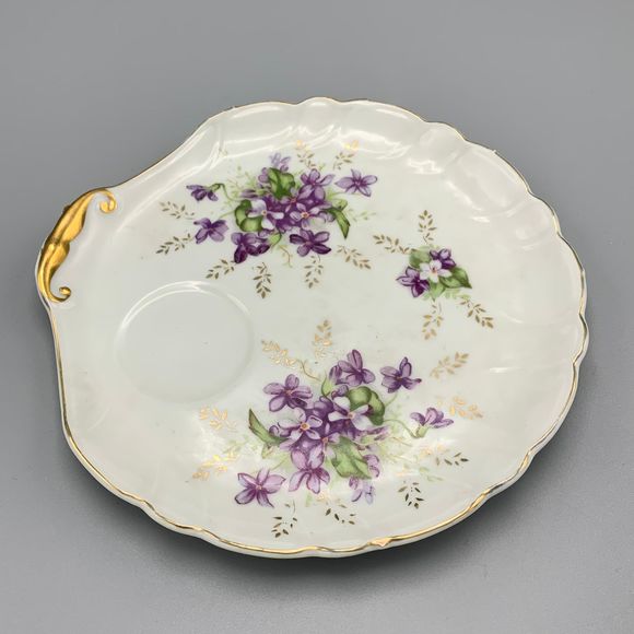 Vtg Violet China Snack Lunch Scallop Edge Plate Footed Cup 1930 Grannycore Japan - Picture 2 of 10